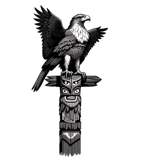 Abenaki Totem Pole With An Eagle Perched On Top With Outstreched Wings
