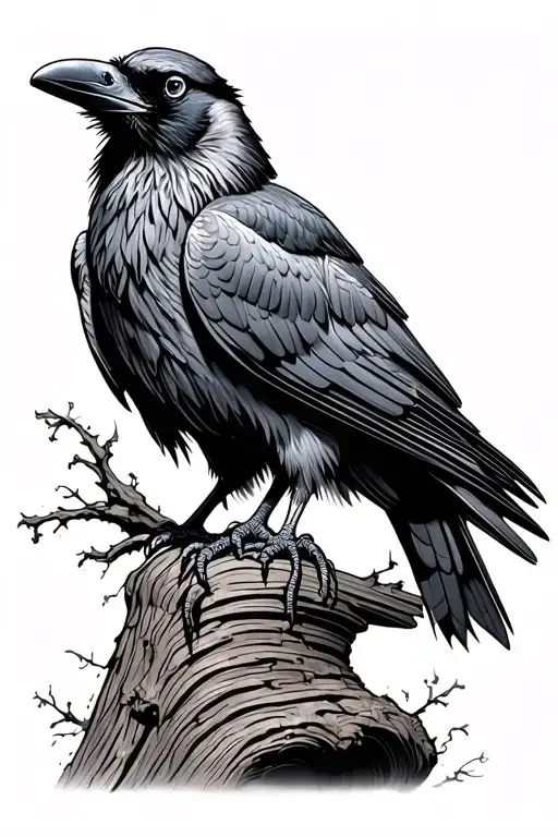 Raven Perched Regally On The Sturdy