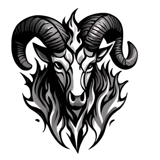 Aries Symbol Combined With Fire Tribal Designs