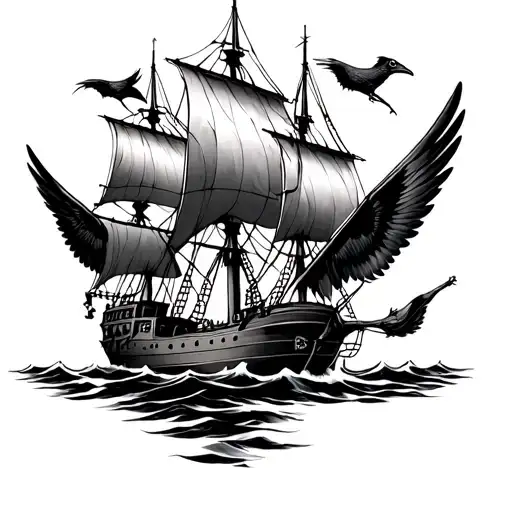 Pirate Ship But Replace The Sails With Raven Wings