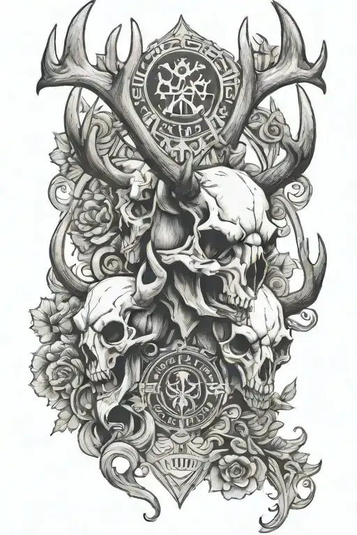 5 Deer Skull Family Crest Featuring