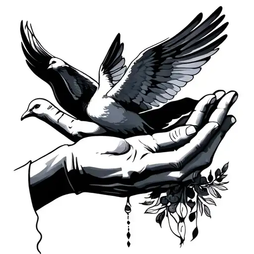 Hands Grabbing A Dove And Design Under The Hand