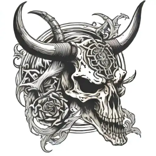 Longhorn Skull With Roman Numeral 3 On Each Side And Lightning