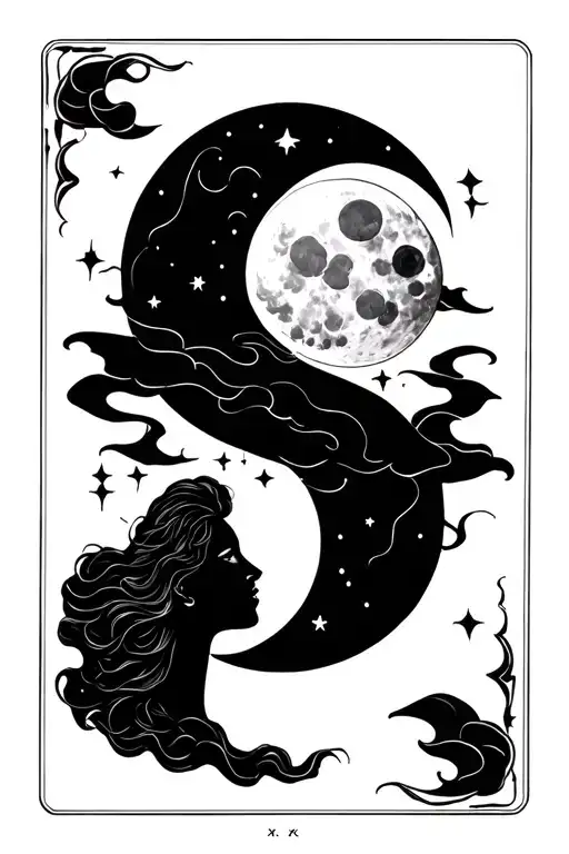 Tarot Card Sun And Moon With Black Woman Clouds Floating Xi-xxi