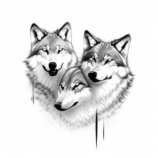 A Family Of Wolves Howling At The Moon