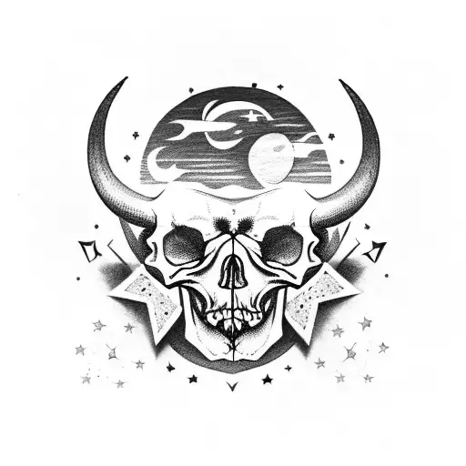 Steer Skull With Moon And Stars