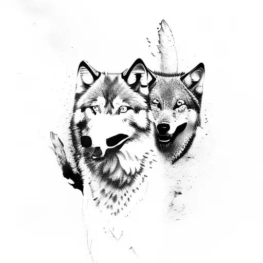 White And Black Wolf Attacking Each Other