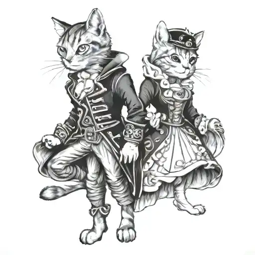 Cat In Princess Dress And A Cat In A Pirate Coat