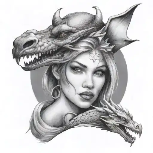 Dragon And Woman Together
