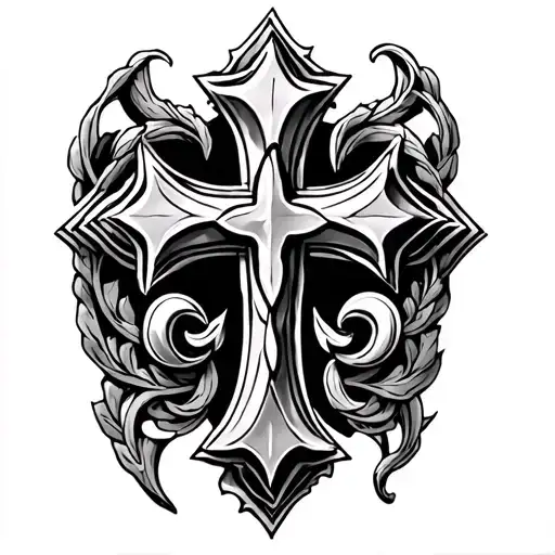 Christian Cross Tattoo With Fleir De Lys