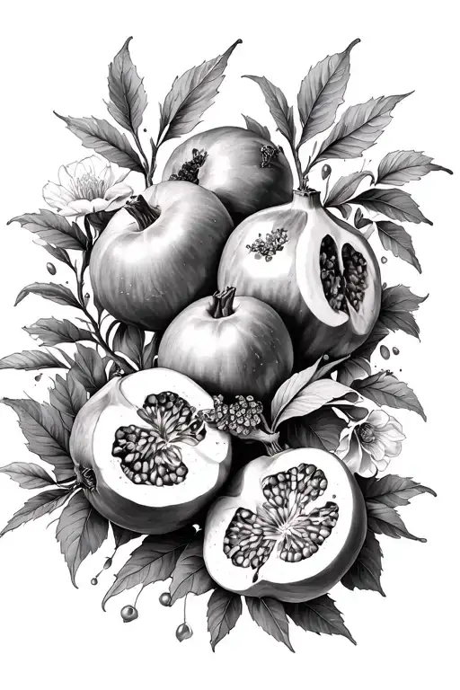 Pomegranates And Flowers Surrounding