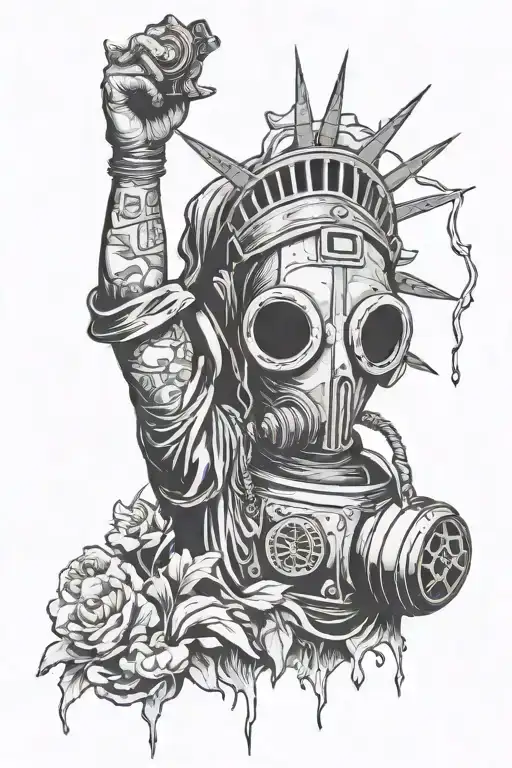 Death Money Guns Statue Liberty Gas Mask Money Smoke