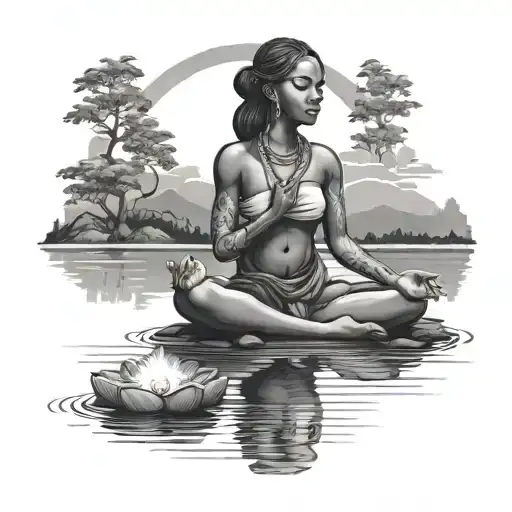 Meditating Black Woman On Lake