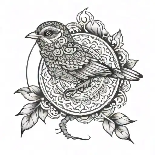 Combine An Indian Mandala With A Serene Bird Perched On A Branch In A Yoga Posture