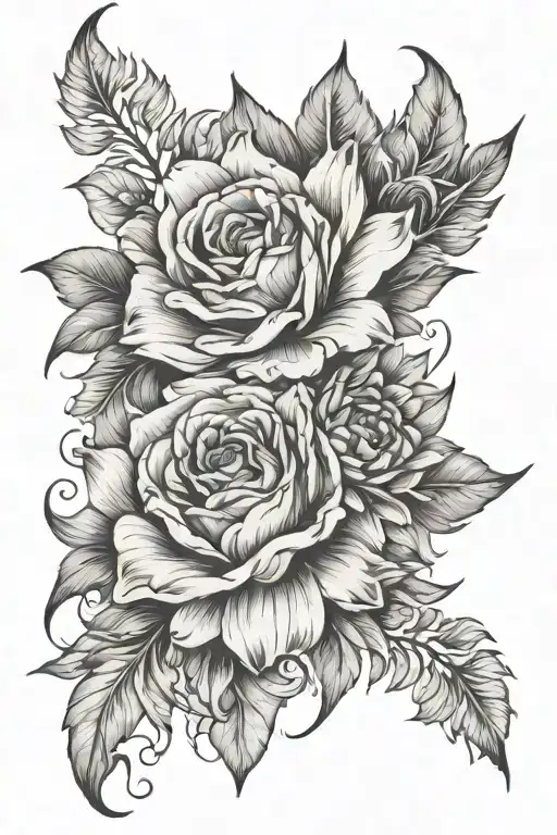 Masculine Floral Sleeve Using Only Black Ink