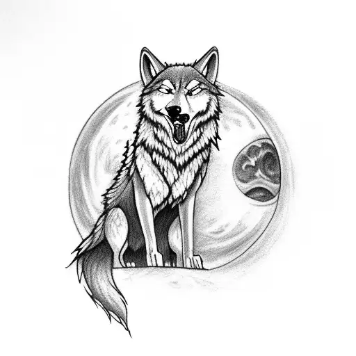 A Wolf Howling At A Rose-shaped Moon