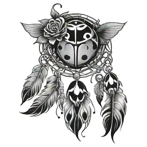 Simple Ladybug And Dream Catcher Entangled