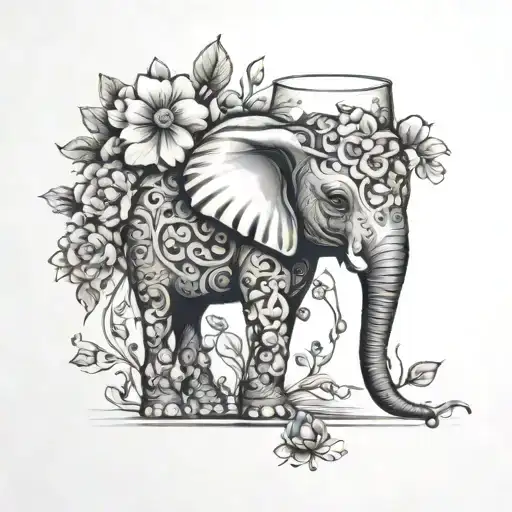 Small Elephant Flowers Wine Glass Fine Line