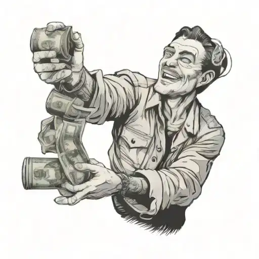 Man Holding Phonereaching Out For A Roll Of Money That Is Far From Him
