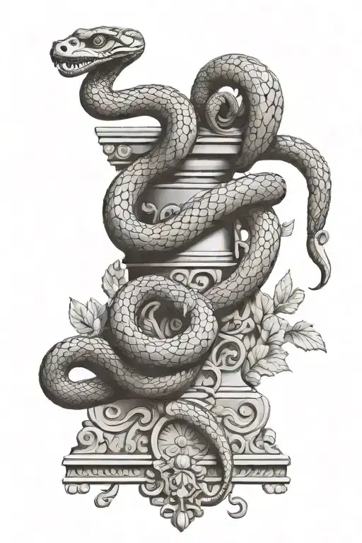 Snake And Greek Statue