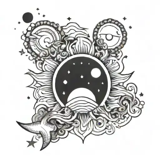 Moon Sun Stars And Water In A Line