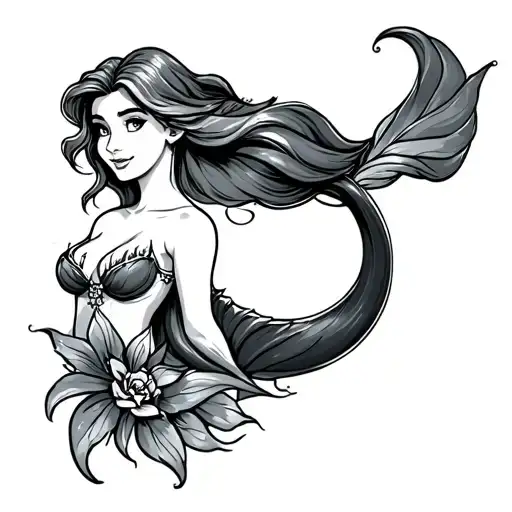 The Little Mermaid Ariel Tattoo Design Featuring