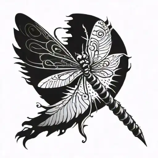 Sun With A Spiral In The Middle As The Head Of A Dragon Fly's Body