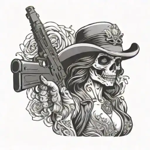 Skull Woman With Gun