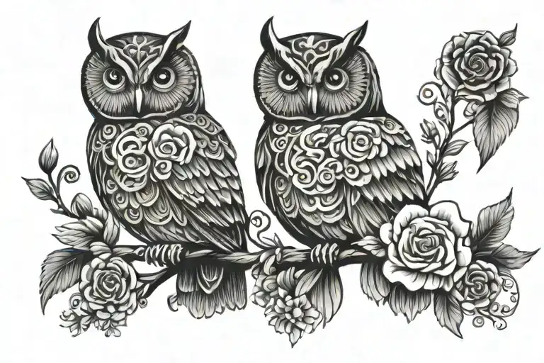 Owl With Patterns And Flowers Incorporated Within