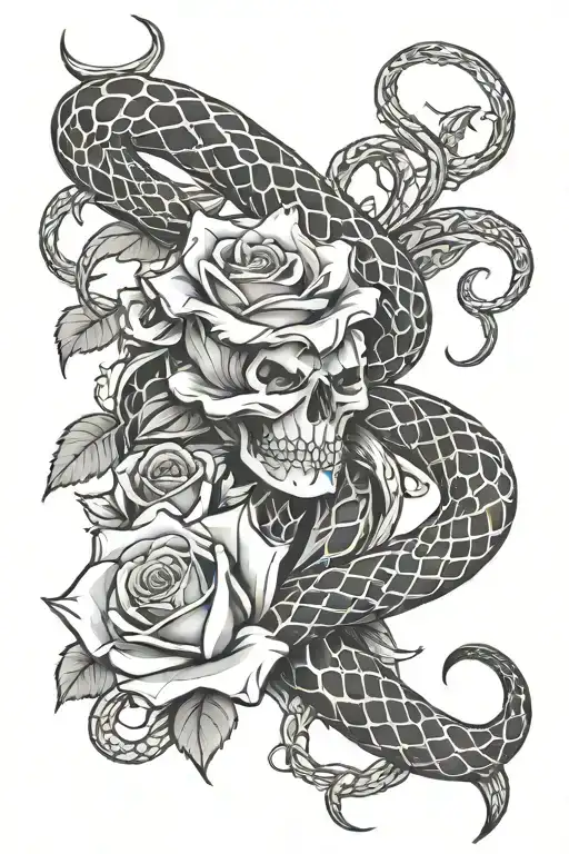 Snake Wrapped Around Dagger And Rose Intertwined Vines