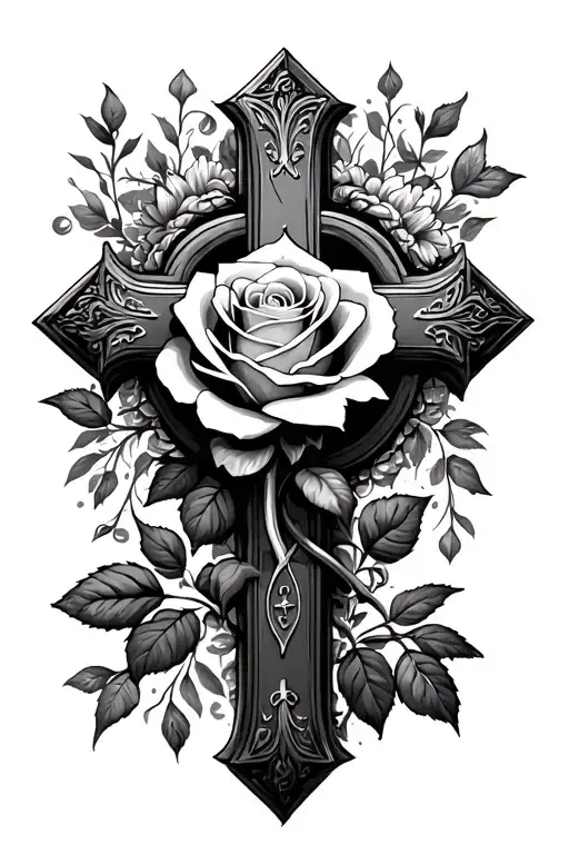 Catholic Cross With A Rose In The Middle Using The Rose Stem For The Bottom Of The Cross