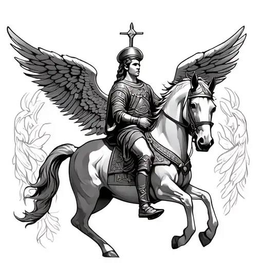 Ark Angel Gabriel Dressed As A Roman Legion Wings Spread And The Back Of Racehorse So You Think