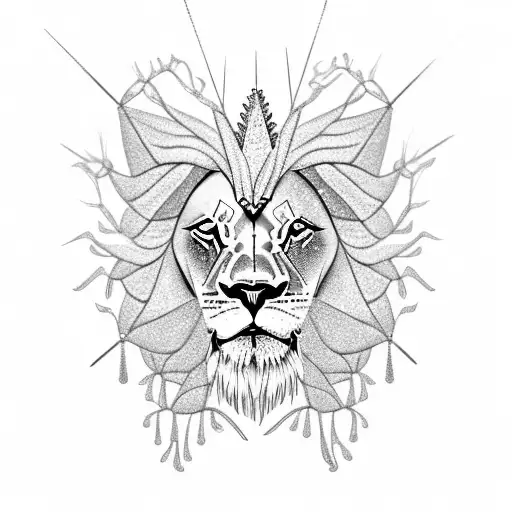 A Lion With A Crown Made Of Spiderwebs And Crystals