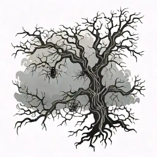 Spooky Tree With Spider Webs Hanging