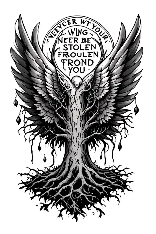 Poison Tree With The Word Never Let Your Wings Be Stolen From You Around It
