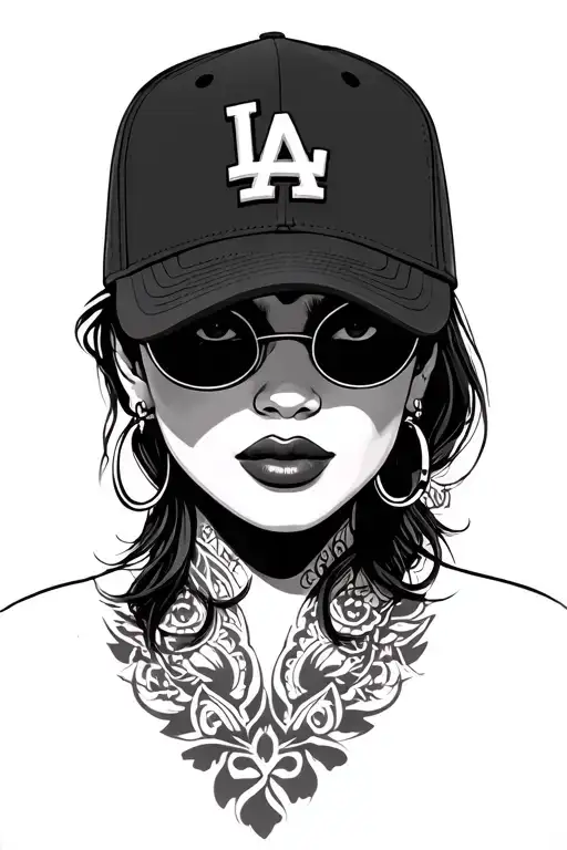 Woman Wearing La Cap And Hoop Earings