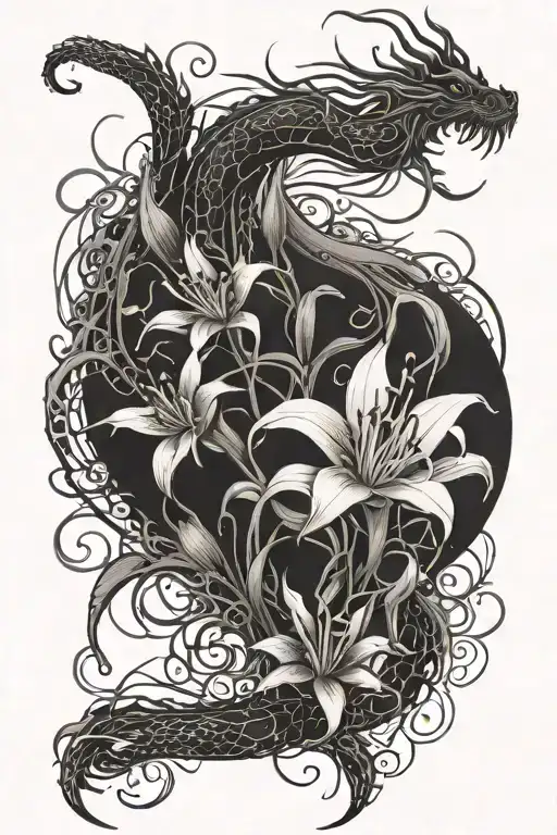 Spider Lily Flower And Dragon Wrapped Loosely