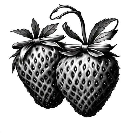Two Fine Line Realistic Strawberries Connected With A Bow