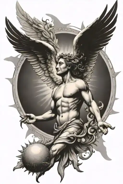 Sun With Icarus In Black And White