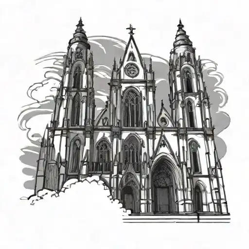 Gothic Cathedral With Five Towers Front View