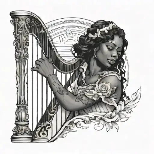 Black Woman Playing Harp Etheral
