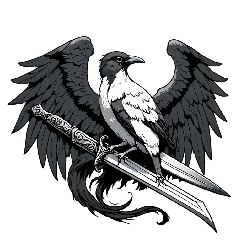 A Winged Sword Whose Left Wing Is A Swallow Sitting On His Right Wing