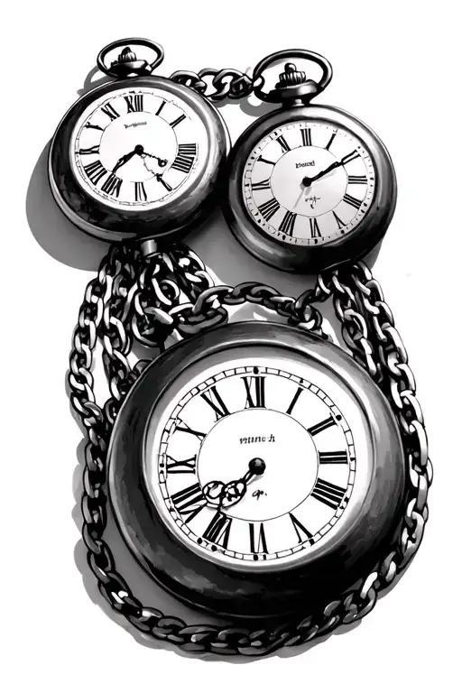 2 Pocket Watches Connected By Chain With Roman Numerals Representing Important Dates