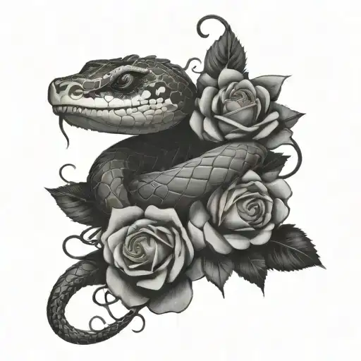 Snake Wrapped In Roses And Thorns