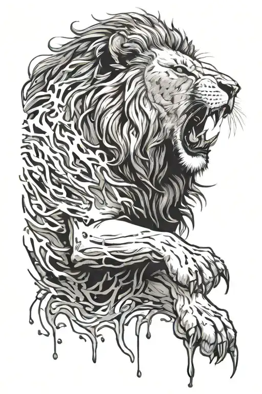 Lion Roaring With Blood Dripping