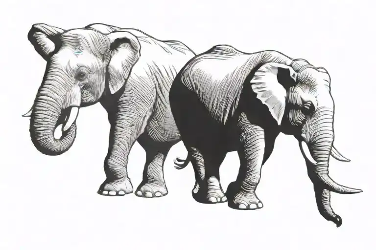 Elephant And Rhino Facing Each Other