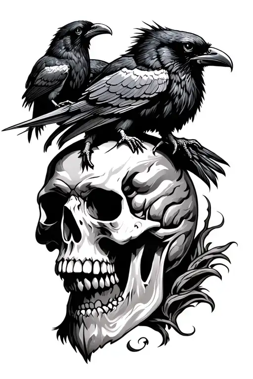 Odins Skull With His Ravens Huginn And Muninn