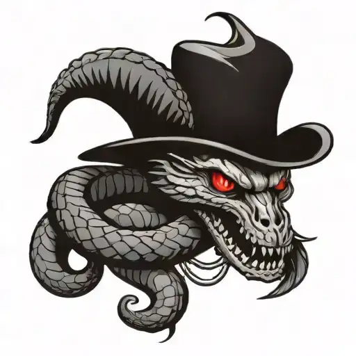 A Trash Polka Style Tattoo Of A Snake Coiled Around A Baphomet