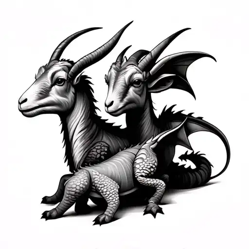 Two Goats And A Baby Dragon Intertwined