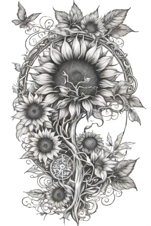 Sunflower With Tree Of Life And Dragon Around It For Forearm